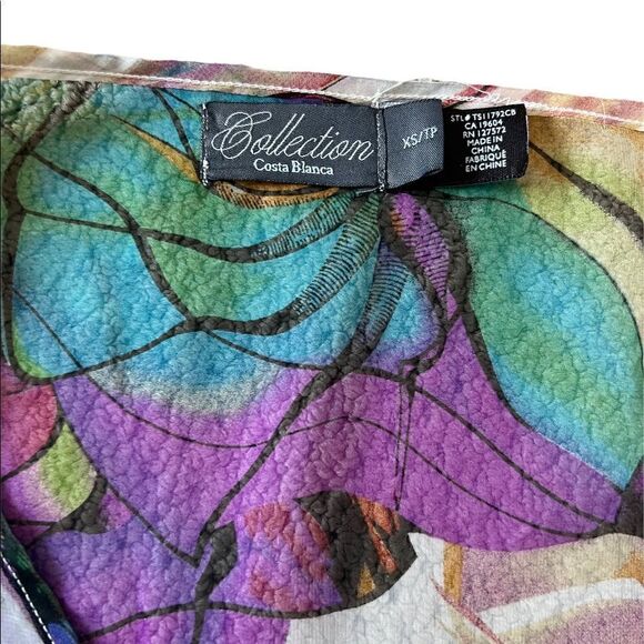 COSTA BLANCA Beige Floral Watercolour Semi Sheer Flutter Short Sleeve Top XS - Picture 7 of 7